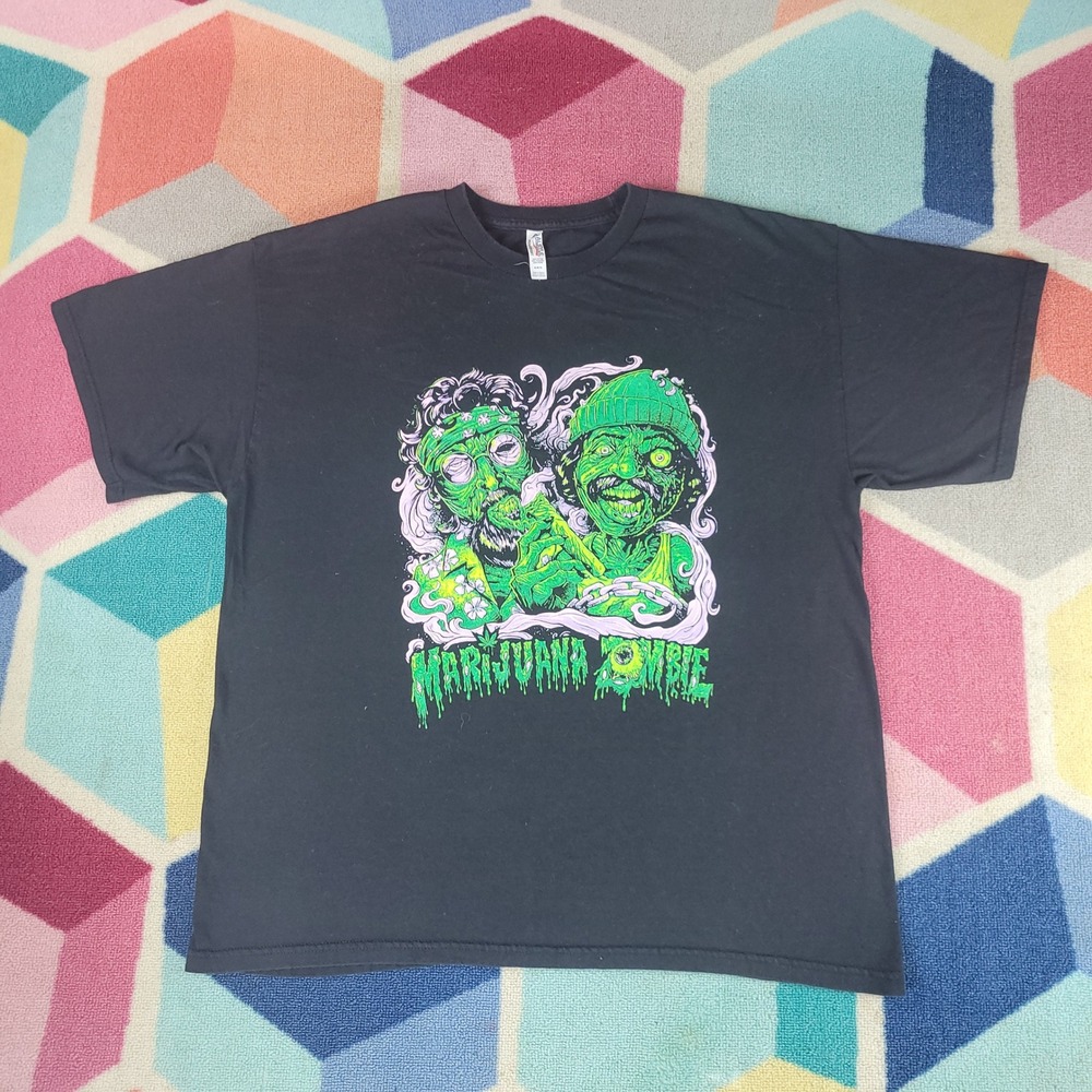 Alstyle Marijuana Zombie Graphic T-Shirt Mens XL‎ Black Heavyweight Cotton Tee